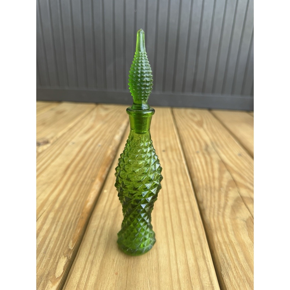 Vintage Mini Empoli Green Pineapple Decanter Perfume Bottle 8" Tall